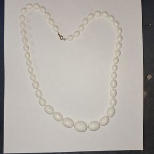 White Oval Bead Single Strand Necklace w/ Goldtone Clasp